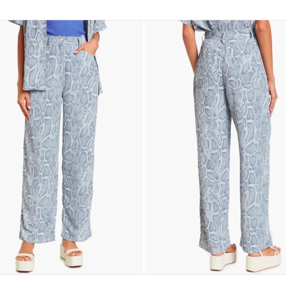 Ena Pelly Snakeskin Print Flared Pants